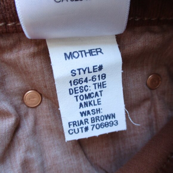 Mother Corduroy TOMCAT ANKLE Pants Women 30 Friar Brown Button Fly Stretch 31x28 - Picture 8 of 16